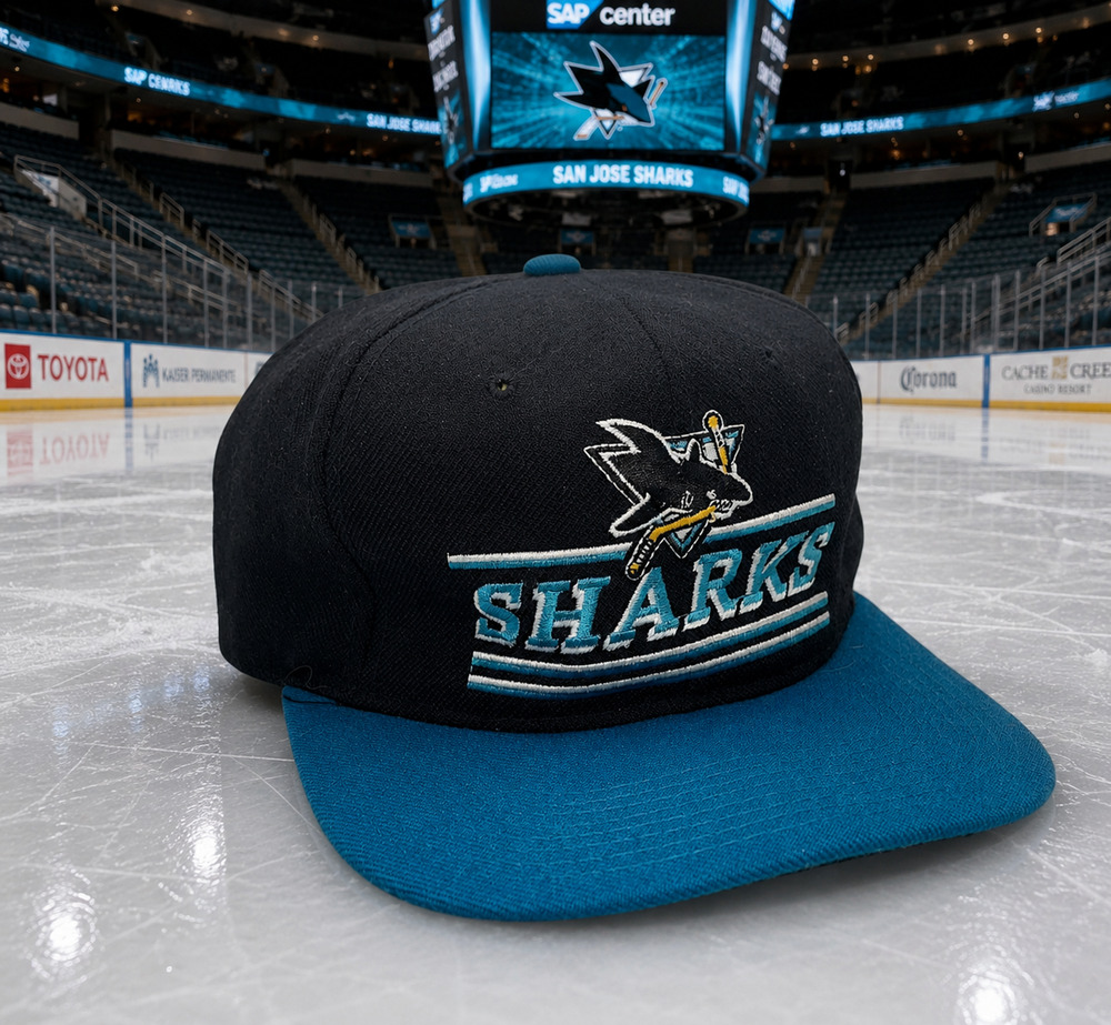 San Jose Sharks Starter Split Bar Snapback Hat Cap Vintage 90s NHL Rare Wool